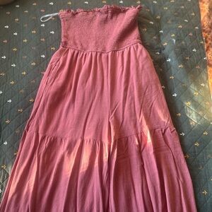 Lulus Strapless pink pantsuit jumpsuit with tiered pants